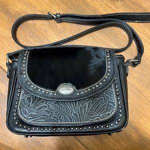 Montana West Trinity Ranch Black Leather and Cowhide Purse